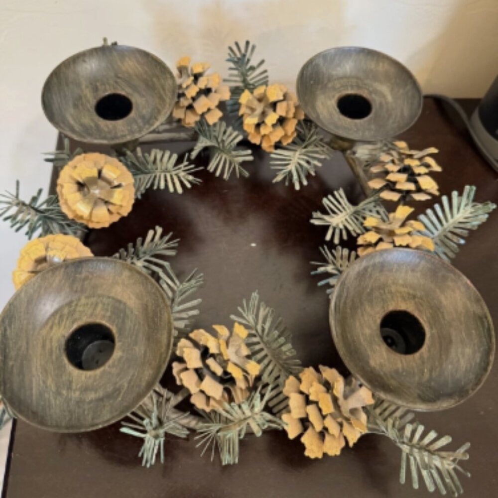 PartyLite Pinecone Candleholder Wreath P8246‎ Metal Centerpiece Holiday Decor